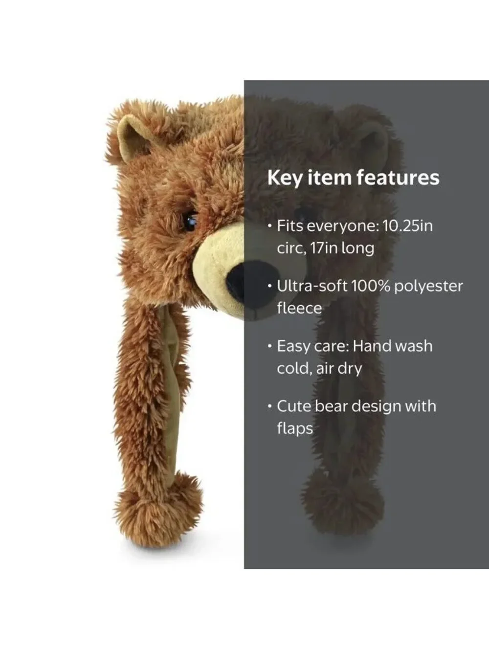 DolliBu Plush Grizzly Bear Hat Teddy Bear Ear Flap Beanie Halloween One Size